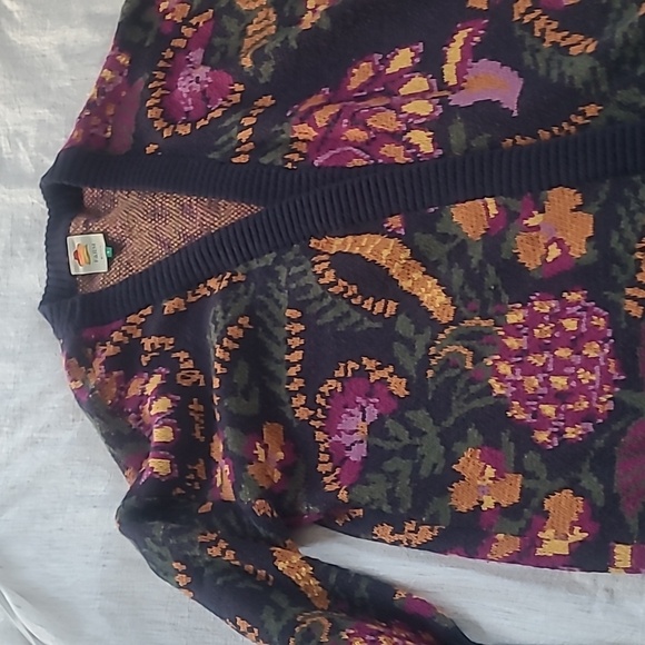 FARM Rio Flowerdoscopic Floral Knit Cardigan Navy Purple Yellow Long Sleeve S - Picture 8 of 8